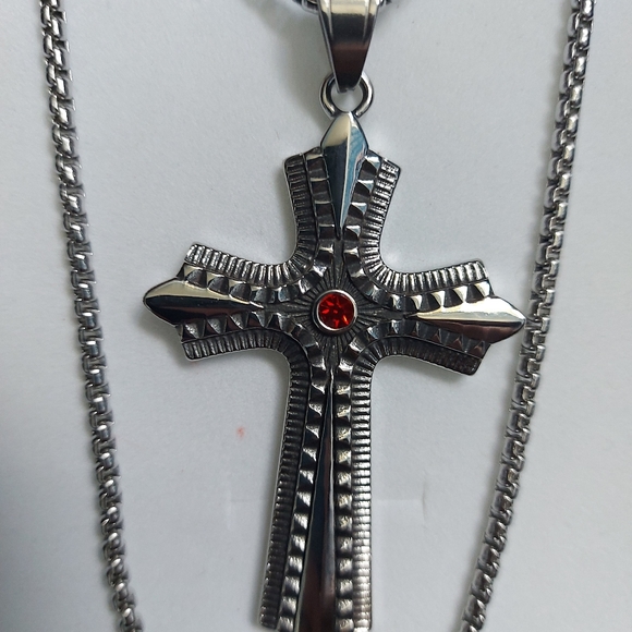 Black Gun Cross Pendant Necklace in 3mm x 24 in. - Picture 8 of 12